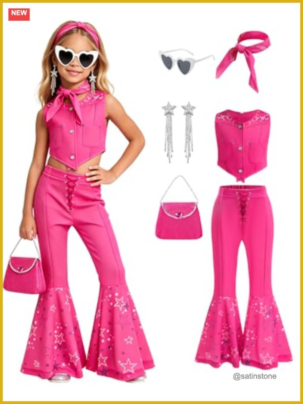 Girls Cowgirl Costume Set Vest Pants Scarf Dress Up Halloween